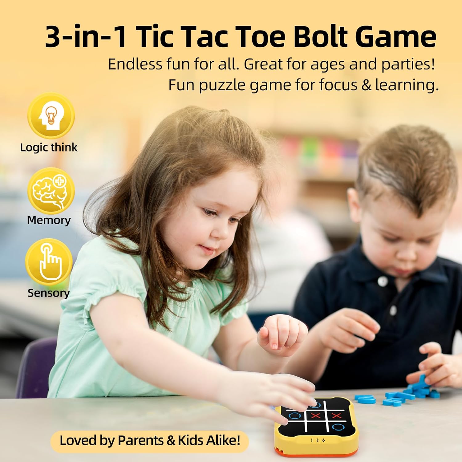 Tic Tac Toe Games for Kids: 3-In-1 Sensory Handheld Puzzle Console for 6 7 8 9 10 11 12 Years Old - Portable Travel Game Gift - Electronic Toy for Boys and Girls Ages 6-12